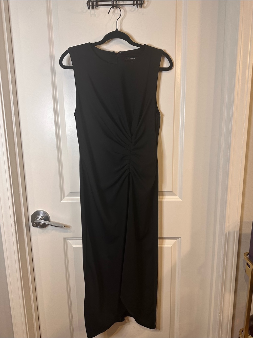Maggy London Black Ruched Sheath Midi Dress | Size 12